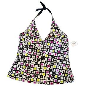 St. John's Bay BLACK Multi Geo Tankini Top Size 14